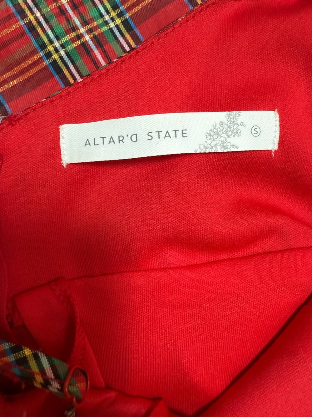 Altar’d State Red Plaid Bow Back Holiday Fit & Flare Dress Small EUC - Picture 8 of 9